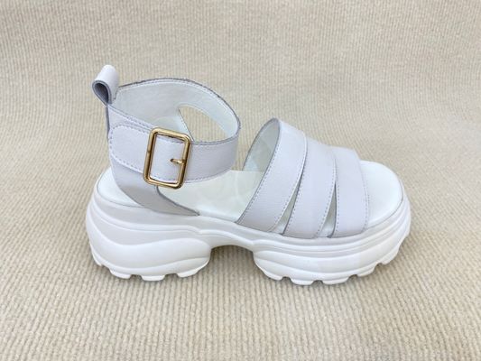 Heightening White Platform Sandals With Line Belt For Beach Open Toe