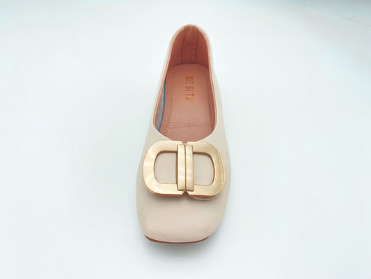 Women white comfort loafers with low-cut low heel with genuine leather