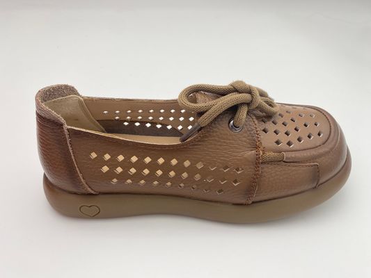 Lady brown breathable hollow lace-up comfortable women's shoes with soft soles